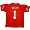 Image 1 : Ohio State Buckeyes Justin Fields Autographed Red Jersey (Beckett COA)