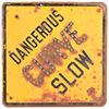 Image 1 : Metal 2 Piece Cats Eye Dangerous Curve Slow Sign