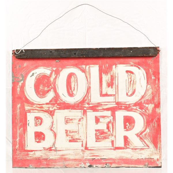 "Cold Beer" Painted Tin Sign