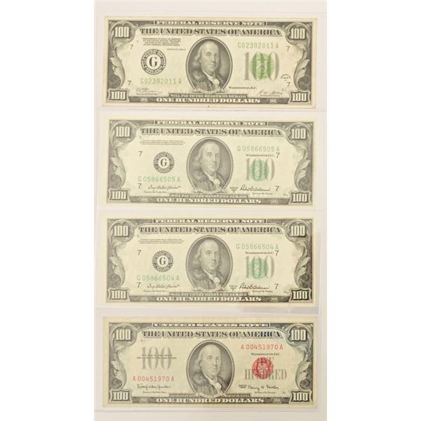 (4) $100 Federal Reserve & U.S. Notes