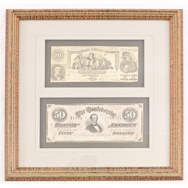 Framed Confederate $20 & $50 Notes