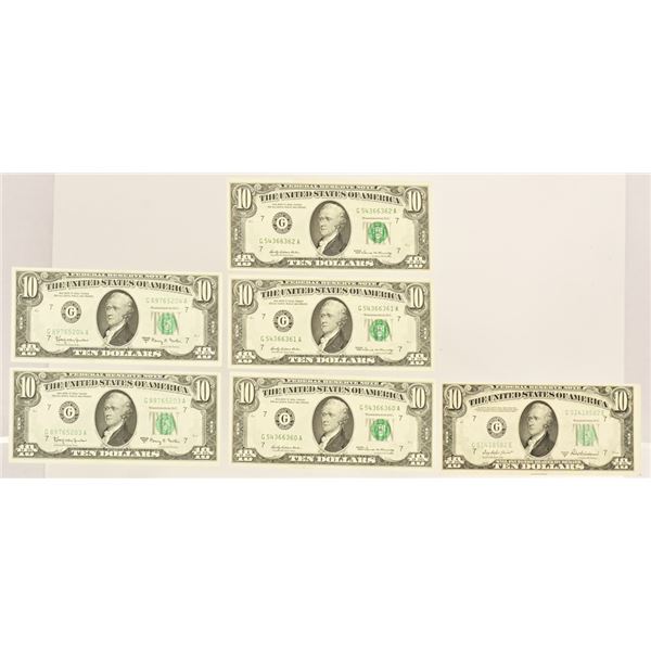 (6) $10 Federal Reserve Notes Uncirculated