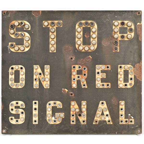 Vintage Metal Stop On Red Signal Cats Eye Sign