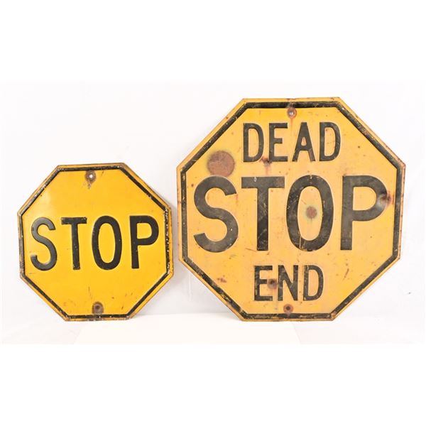 (2) Porcelain Embossed Stop/Dead End Signs