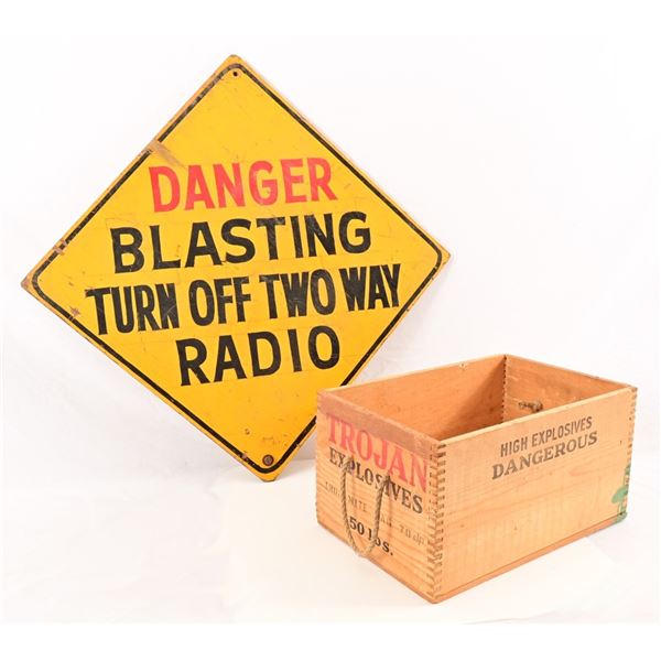 Blasting Zone Warning Sign, Dynamite crate.