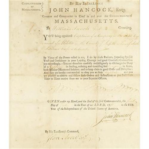 John Hancock Revolutionary War Document Signed