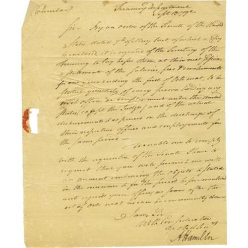 Alexander Hamilton Letter Signed