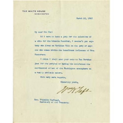 William H. Taft TLS on White House Letterhead