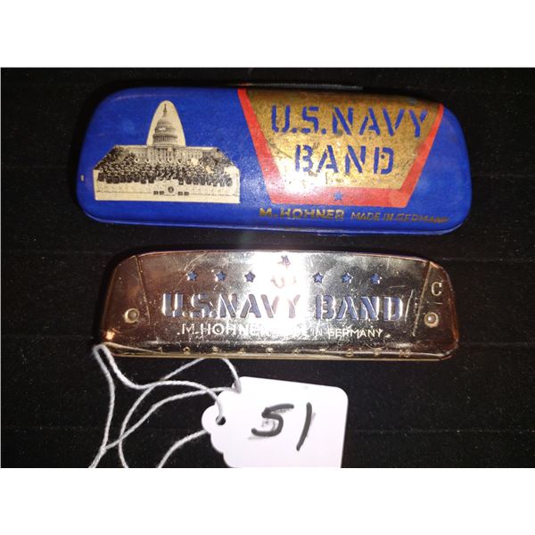 RARE ANTIQUE U.S. NAVY BAND M, HOHNER HARMONICA IN ORIGINAL CASE, MADE IN GERMANY