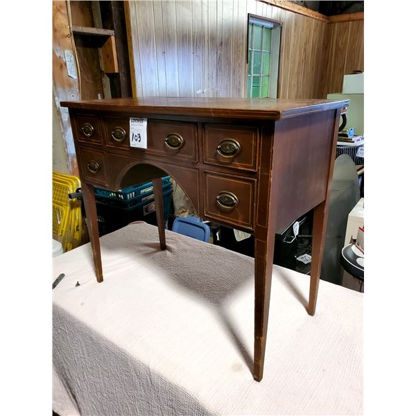 UNUSUAL VINTAGE TELEPHONE DESK, ONE MIDDLE DRAWER BETWEEN 4 DRAWERS