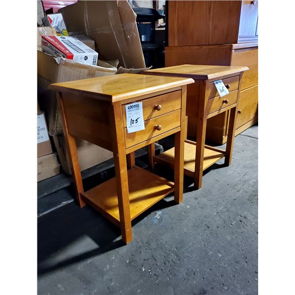 VINTAGE PAIR OF 2 DRAWER MAPLE END TABLES