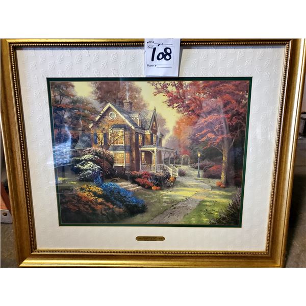 BEAUTIFUL "VICTORIAN AUTUMN" BY THOMAS KINKADE, FRAMED, SIGNED AND NUMBERED