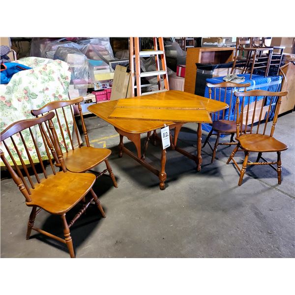NICE VINTAGE 6 PC MAPLE DROP LEAF DINETTE W/ BUTTERFLY BASE, 4 CHAIRS, 2 BOARDS