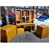 Image 1 : 4 PC OAK SET: 2 PC COMPUTER DESK, 2 DRAWER FILE, 2 DRAWER DESK