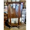 Image 1 : ANTIQUE BOW GLASS ONE DOOR CHINA CABINET, 66" X 44", 2 DAMAGED FEET