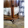 Image 3 : ANTIQUE BOW GLASS ONE DOOR CHINA CABINET, 66" X 44", 2 DAMAGED FEET