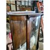 Image 5 : ANTIQUE BOW GLASS ONE DOOR CHINA CABINET, 66" X 44", 2 DAMAGED FEET