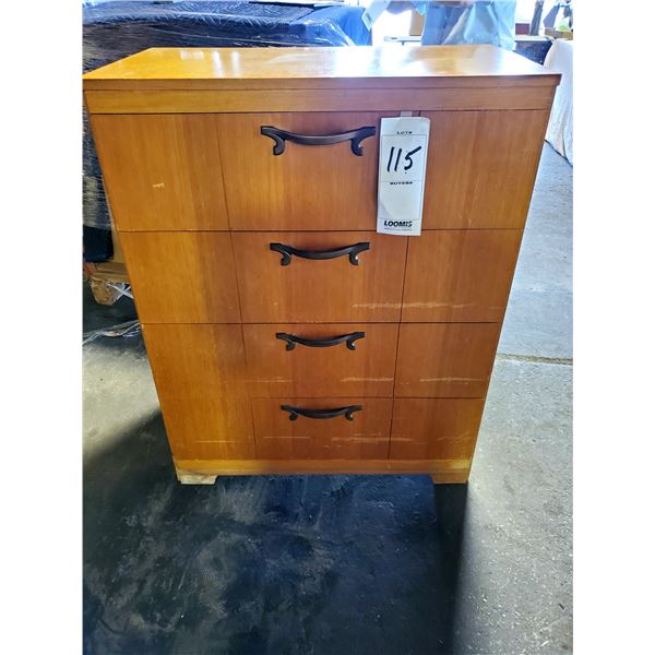 VINTAGE 2 PC VENEER BEDROOM SUITE, NO BED, SOME DAMAGE