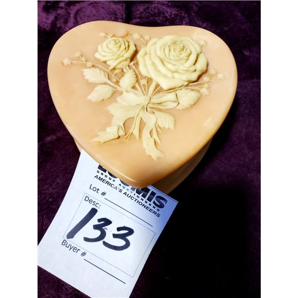 PINK HEART SHAPED BEVERLY HILLS GOLD BOX W/ ROSES IN RELIEF