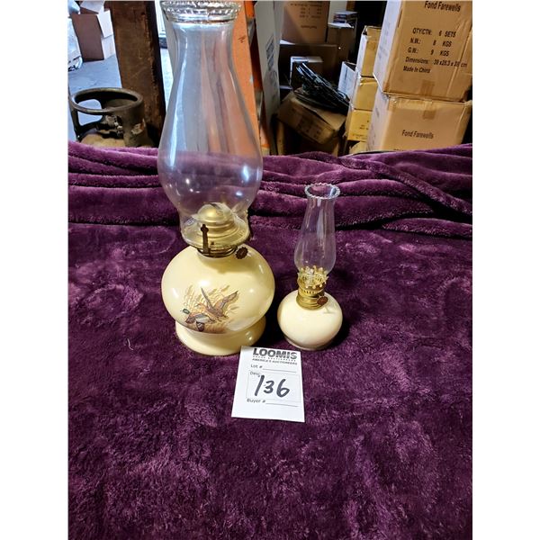 PAIR OF VINTAGE OIL LAMPS, MALLARD DUCK MOTIF