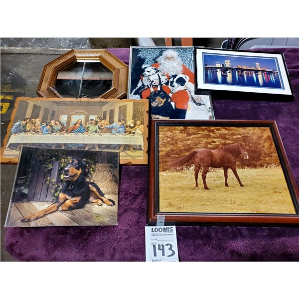 4 FRAMED PHOTO PRINTS, LAST SUPPER AND MIRROR