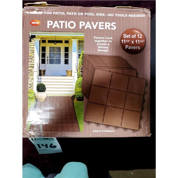 SET OF 12 NEW PATIO PAVERS IN BOX, + 12 USED, IN GOOD CONDITION