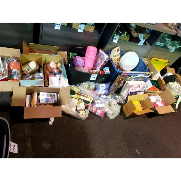 LOT OF LARGE QTY OF YARN, KNITING & CROCHET, BOOKS, SEWING, PAINTING AND CRAFTS