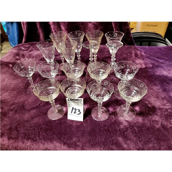 WATERFORD GLASS: 8 TALL GLASSES, 9 SHERBETS