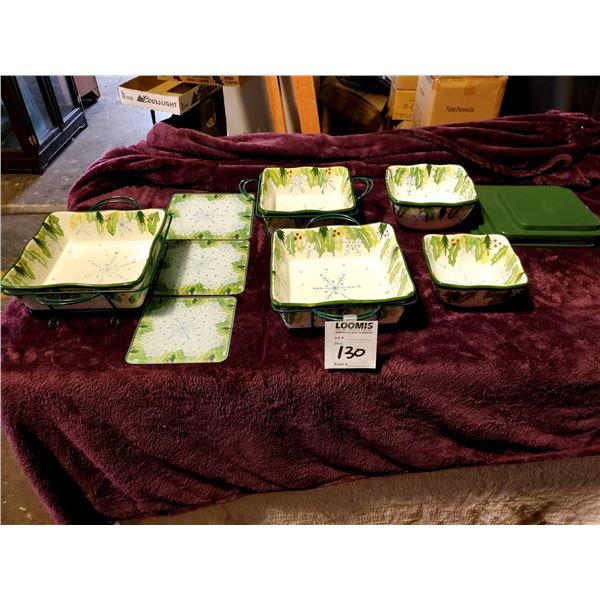 NEW TEMP-TATIONS BY TARA, "HOMETOWN CHRISTMAS" 8 PC OVENWARE W/LIDS, UNUSUAL