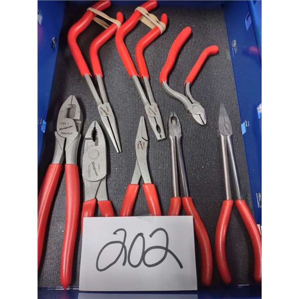 8 PC ASSORTED SNAP-ON PIERS & CUTTERS LOT, NEAR NEW