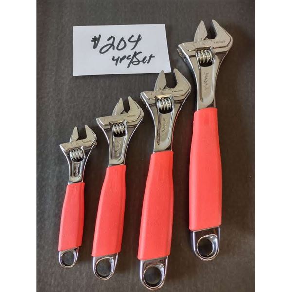4 PC SNAPON ADJUSTABLE WRENCH SET, NEAR NEW