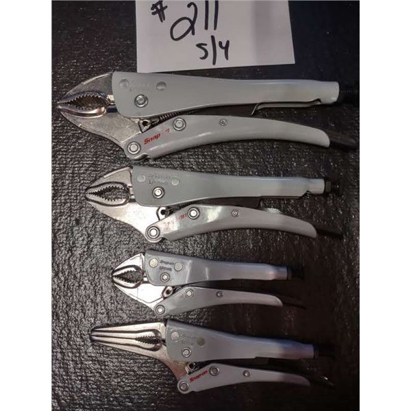 4 PC LIKENEW SNAPON LOCKING PLIERS SET, LIKENEW