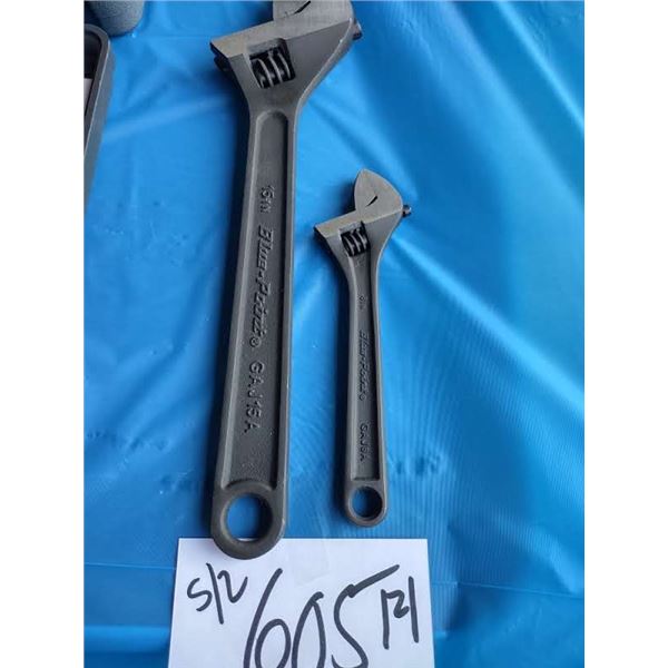 PAIR OF BLUE POINT ADJUSTABLE WRENCHES, 8" & 15" LOOK NEW
