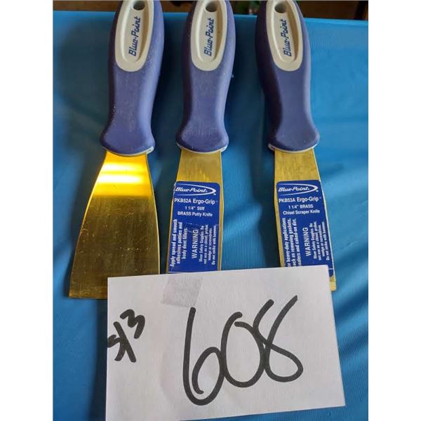 3 PC BRASS PUTTY/SCRAPER KNIVES, NEW