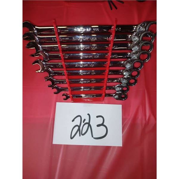 SNAP-ON 9 PC OPEN END/RATCHETING STANDARD SAE WRENCH SET, NEW