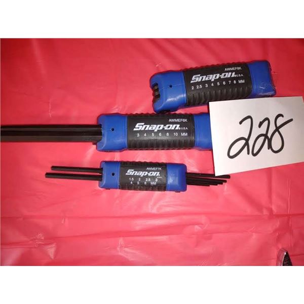 3 SNAPON METRIC FOLDING HEX KEY SETS, LOOK NEW