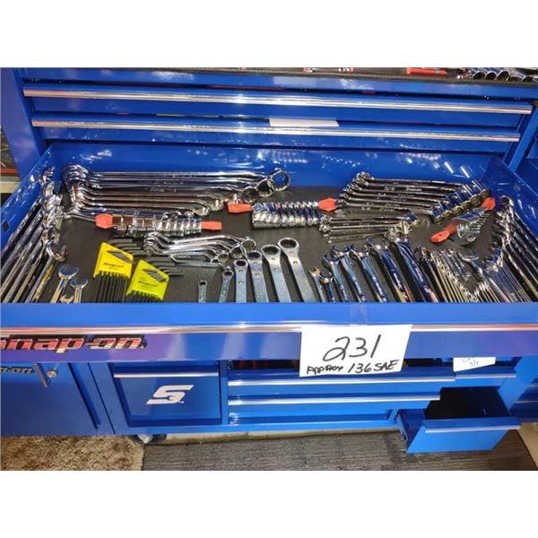 SNAP-ON ASSTD. SAE TOOLS DRAWER, APPROX. 136 PCS, NEW AND LIKE-NEW