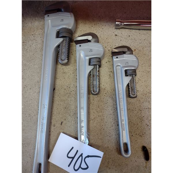 3 NEW AL ALLOY PIPE WRENCHES, 18", 24", 14"