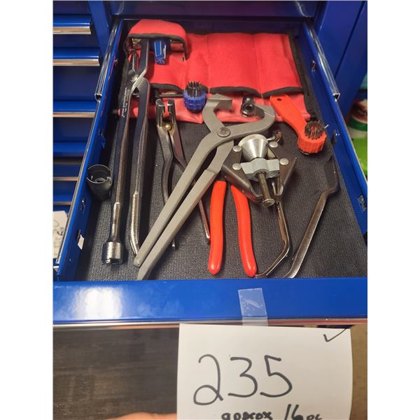 SnapOn battery terminal kit, brake tool, adjusters, etc. approx 16 pieces