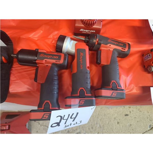 SnapOn set of 3 battery powered drill, drive and light