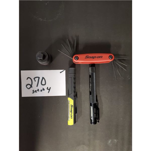SnapOn - Lot of 4 piece - 2 magnetic lights, torx impact, hex 12 piece, fold up set