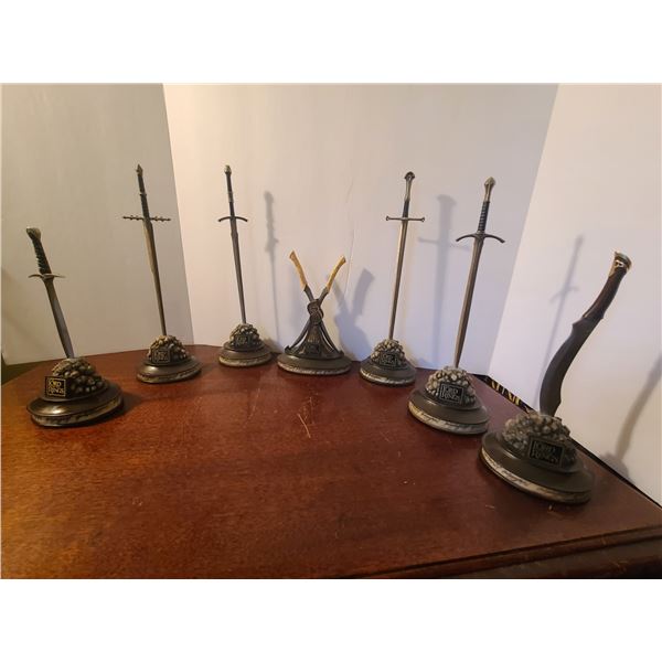 7 piece Minature Sword Set w/ Pedestals, Approx. 12"