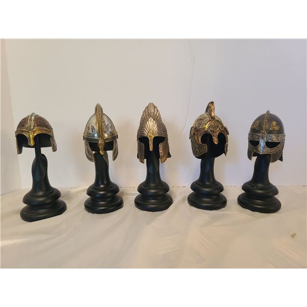 5 Piece Minature Eomer, Merry, King Theoden, Elendil,Eowyn helmet lot, 10"