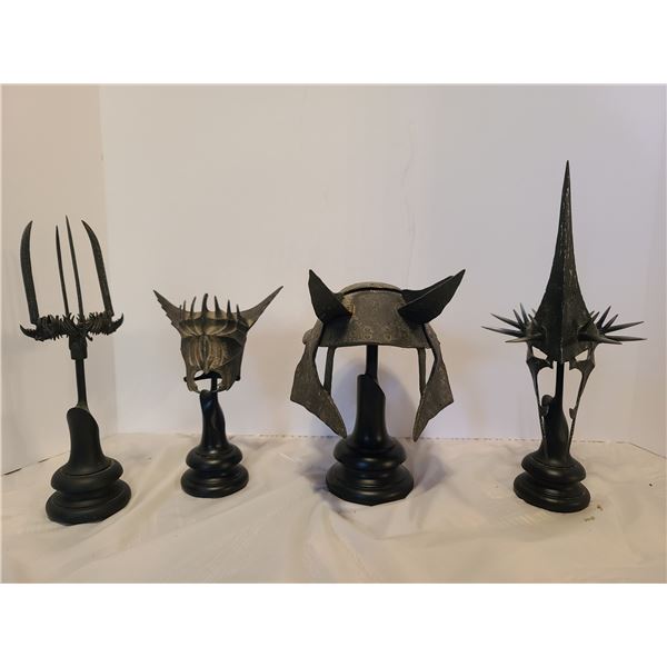 4 Piece Minature War Mask of Morgul Lord, Crown of Witch-King, Mouth of Sauron, Battle Troll Helmet,