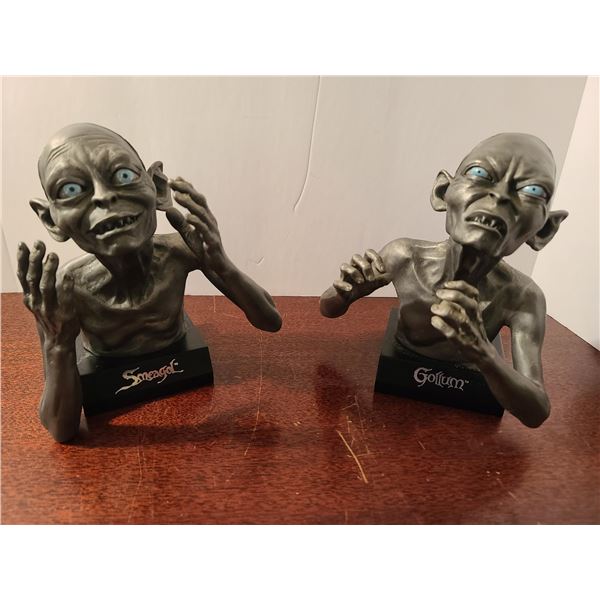 2 Piece Pewter Smeagol and Gollum figures on Pedestals, 8"