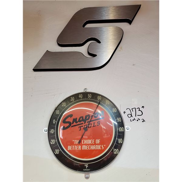 LOT OF 2 SNAP-ON THERMOMETER AND LOGO LETTER "S" WALL MOUNTS