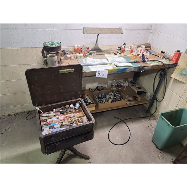 LARGE LOT OF ASSORTED PAINTS, PAINTING SUPPLIES