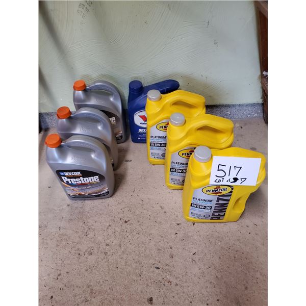 LOT OF 7: 3 PRESTONE DEXCOOL ANTIFREEZE, 3 PENNZOIL SYNTHETIC MOTOR OIL, 1 VALVOLINE TRANSMISSION FL
