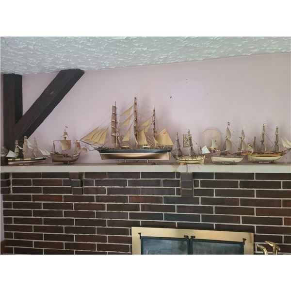 ASST MODEL SHIPS ON FIREPLACE MANTLE