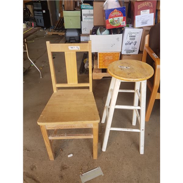 Wooden Chair & Stool 28" Tall